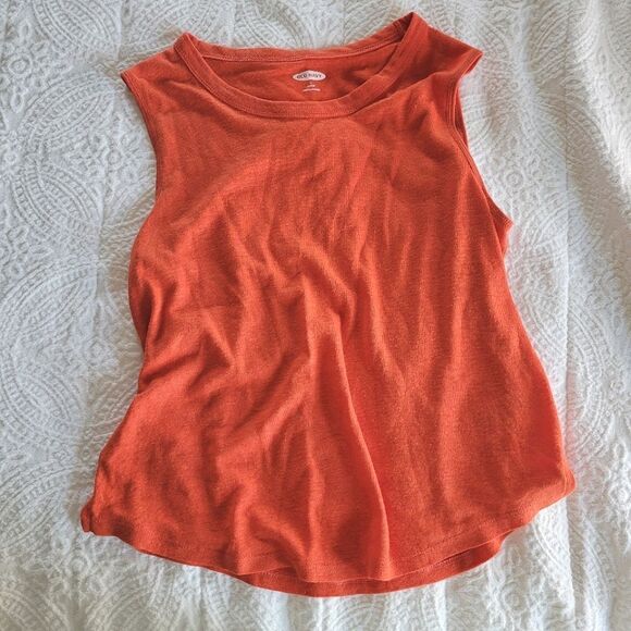 Old Navy Linen Blend Bright Orange Tank Top S Petite Knit - Picture 1 of 5